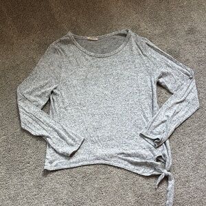 Olivia Rae Heather Gray Long-Sleeve Side-Tie Knit Top